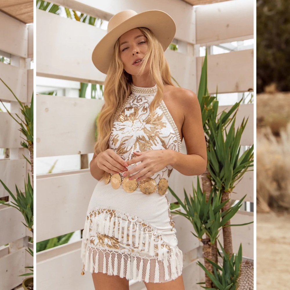 LIKE GOLD DUST WHITE SEQUIN FRINGE DRESS
